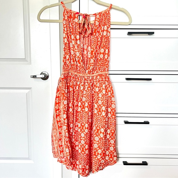 Free People Mid Summers Day Printed Halter Orange Tunic Top or Dress Size Small - Picture 3 of 8